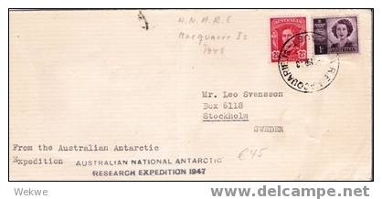 AA003/ Antarctic   Expedition Macquarie Is. 1948 Nach Schweden - Lettres & Documents