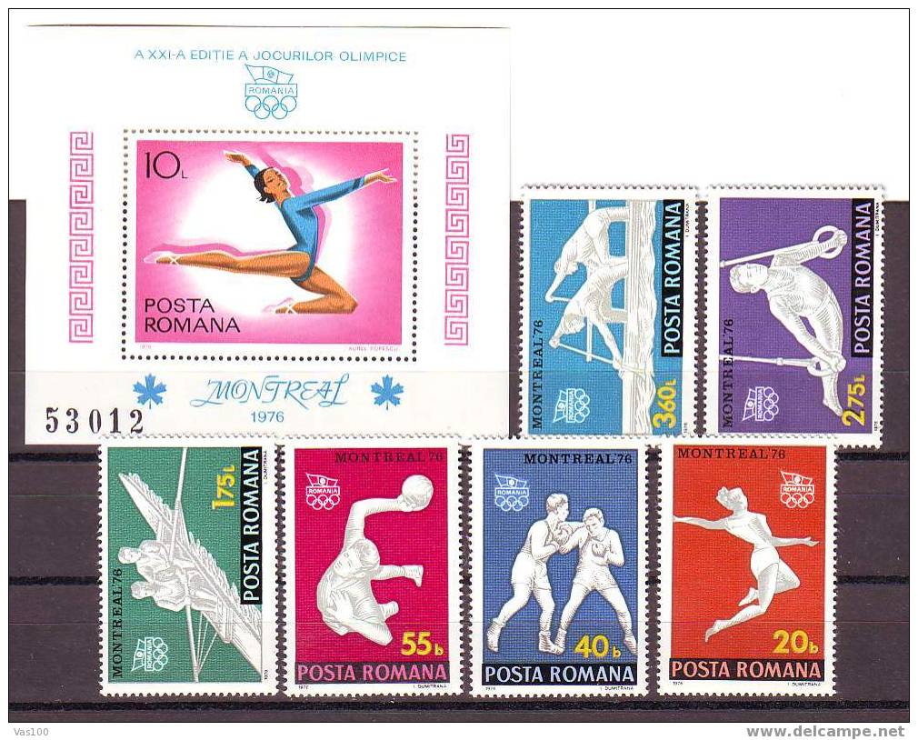 ROMANIA  1976, JEUX OLYMPIQUES DE MONTREAL  BLOCK AND 6 STAMPS Perforated,MNH,OG. - Summer 1976: Montreal