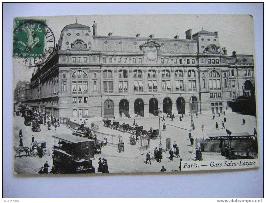 CARTE POSTALE DE FRANCE PARIS GARE SAINT LAZARE  DEVANT DE GARE SANS TRAIN TRES ANIMEE/P/ UZES GARD - Arrondissement: 14