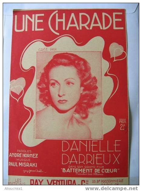 PARTITIONS EN FRANCAIS UNE CHARADE  DANIELLE DARRIEUX FILM BATTEMENT DE COEUR - Musicals