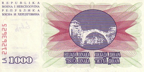 BOSNIE-HERZEGOVINE   1 000 Dinara   Daté Du 01-07-1992   Pick 15a    ***** BILLET  NEUF ***** - Bosnie-Herzegovine