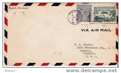 Au162/ 1929 Erstflug Perth/Adelaide U. Weiter N. USA (Firat Flight) - Cartas & Documentos