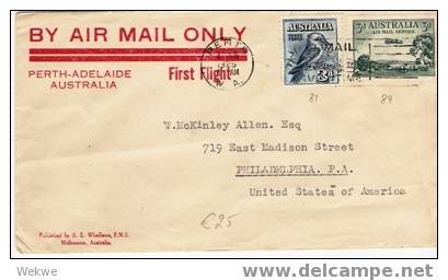 Au170/ 1929, Erstflug Perth-Adelaide Und Weiter Nach USA - Cartas & Documentos