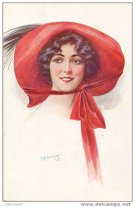 ILLUSTRATEUR JH READING - SERIE 1044 GRACE FEMININE - SUPERBE PORTRAIT De FEMME ELEGANTE Au CHAPEAU - Reading