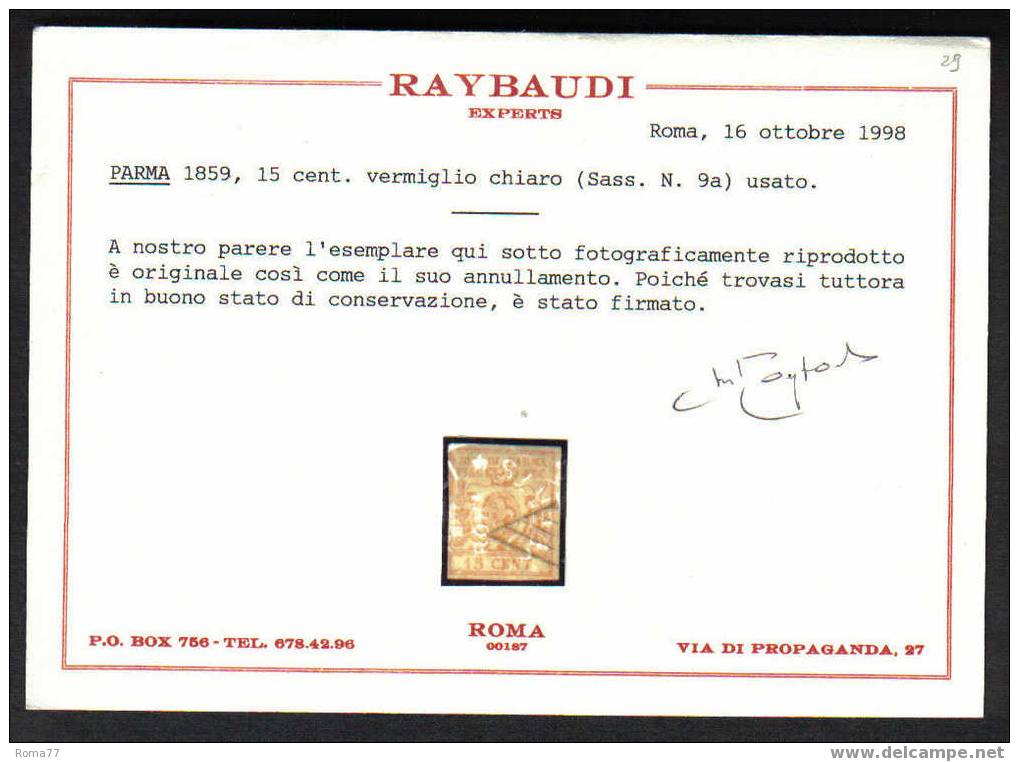 AV10C - PARMA , 15 Cent Vermiglio Chiaro N. 9a . RAYBAUDI. - Parme