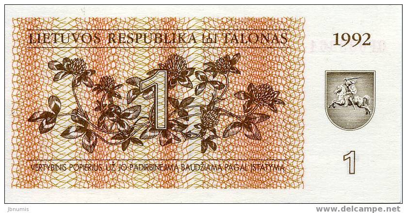 Lithuanie Lithuania 1 Talonas 1992 UNC P39 - Lituanie