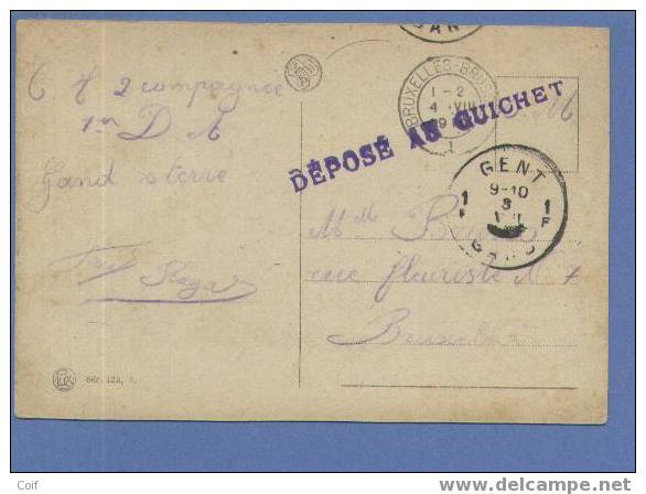 Kaart  Verzonden Met Stempel GENT Met Stempel DEPOSE AU GUICHET  (violet) - Fortune Cancels (1919)