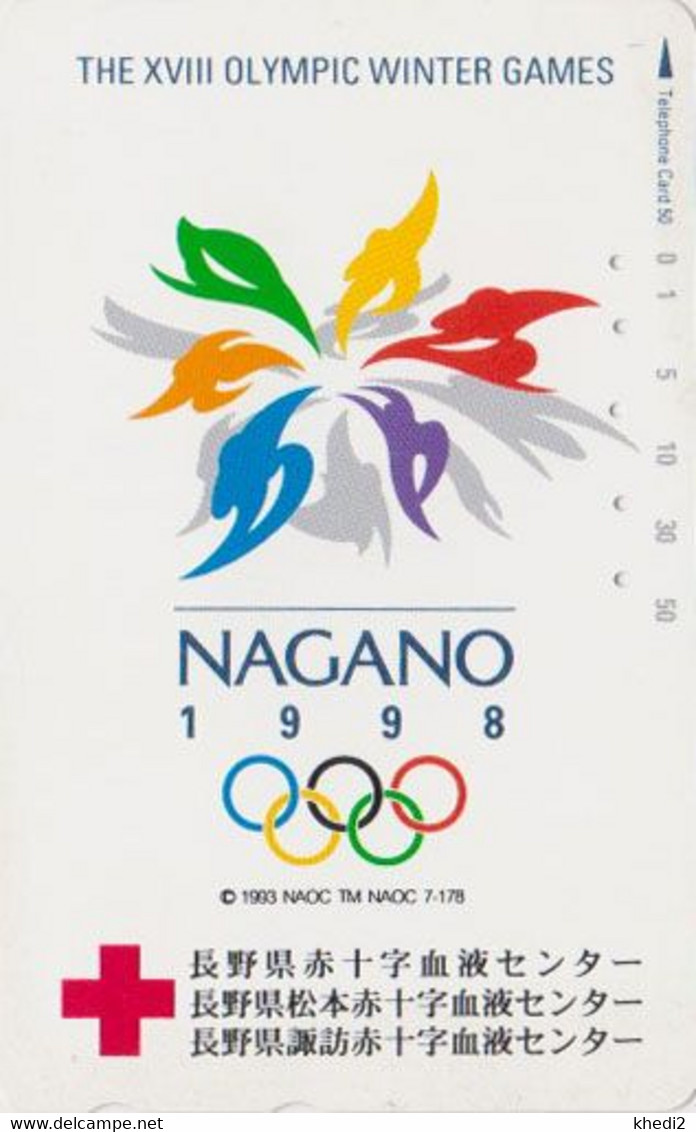 TC JAPON / 110-011 - JEUX OLYMPIQUES NAGANO CROIX ROUGE - RED CROSS OLYMPIC GAMES JAPAN Phonecard - Juegos Olímpicos