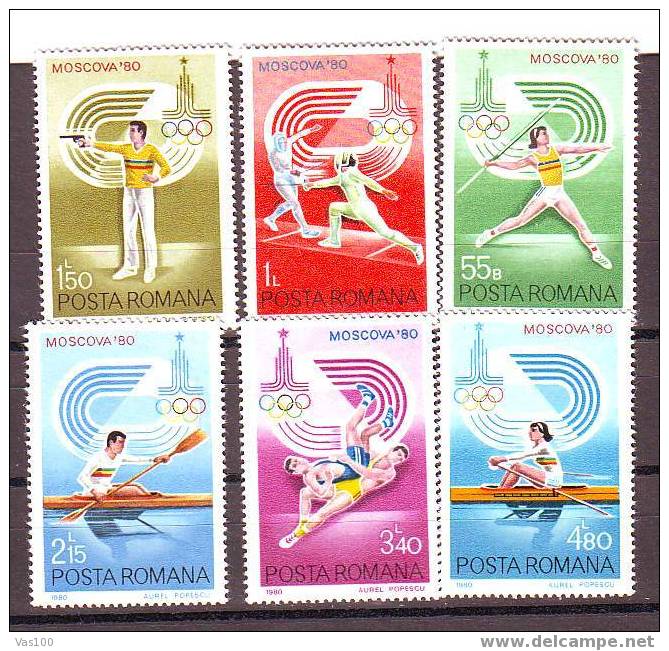 Romania 1980  OLYMPIC GAMES MOSKOVA,ROWING,SCRIME,TIR ETC Mint Full Set,MNH,OG. - Canoa