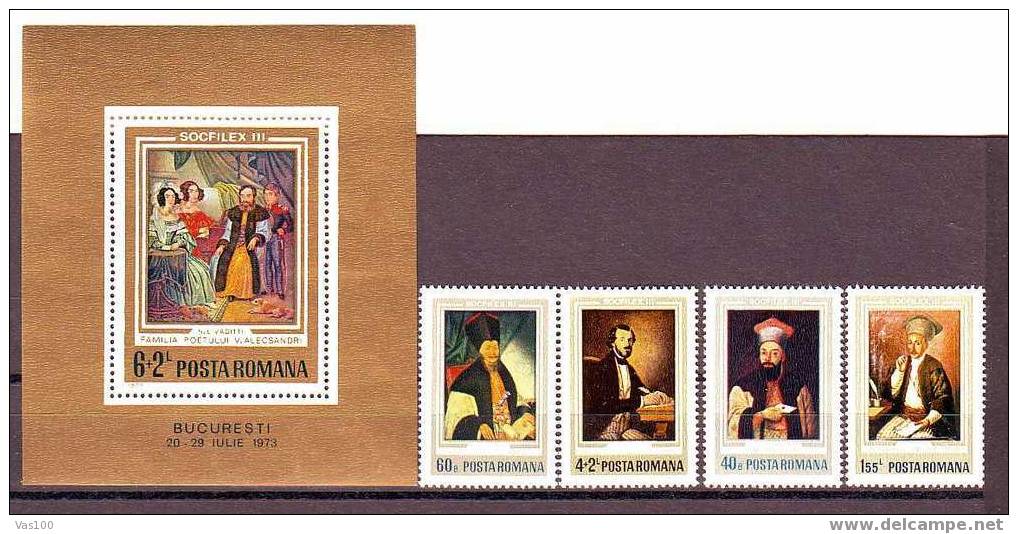 Romania 1973 Mi.Block 106,SET 3129/32,Paintings,Exhibit Ions Philatelique SOCFILEX III ** MNH,OG. - Grabados