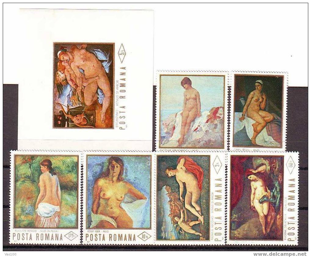 Romania 1971,Bl 87, Mi.2946-2951 Paintings,nud ** MNH,OG. - Naakt