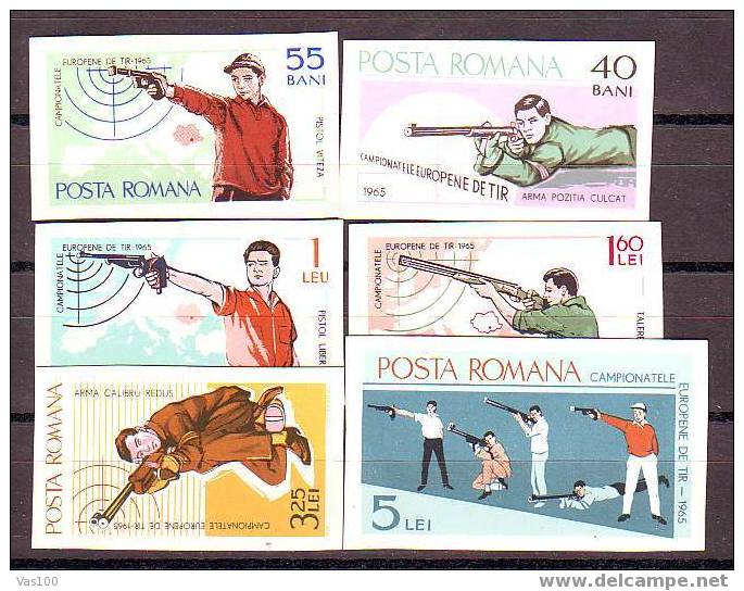 Romania 1965  EUROPEAN CAMPIONSHIP,TIR Mint Full Set,MNH,OG.MI. Nr.2413/18.imperf/nondant - Unused Stamps