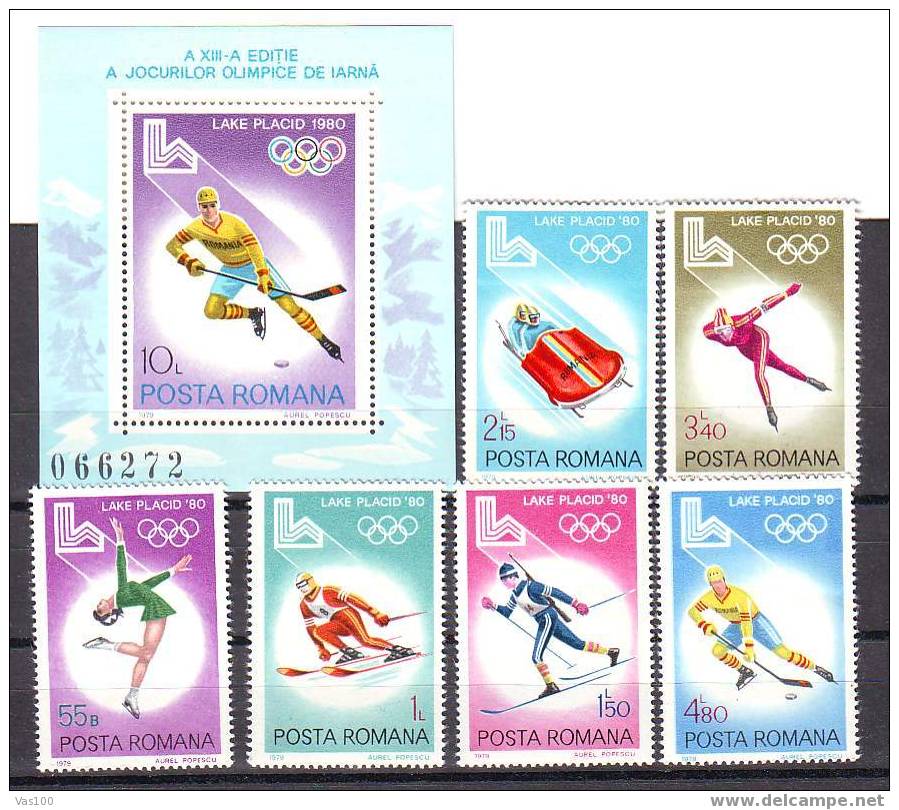 Romania 1980 Mi 3666/3671 BL 164,Olympic Games Lake Placid,MNH,OG. - Hockey (sur Glace)