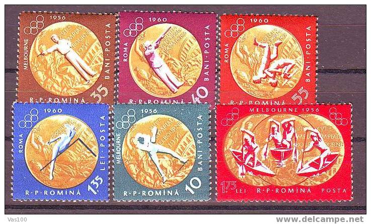 ROMANIA  1961, JEUX OLYMPIQUES DE ROME + MELBOURNE FULL SET 6 STAMPS Perforated,MNH,OG. - Sommer 1960: Rom