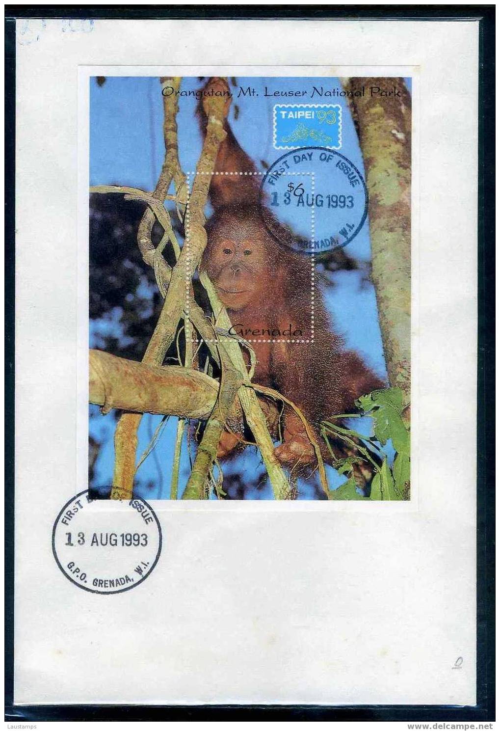 Grenada 1993 Orang Utan Ovpt "TAIPEI'93" S/S Self Made FDC(Scarce!!!) - Monkeys