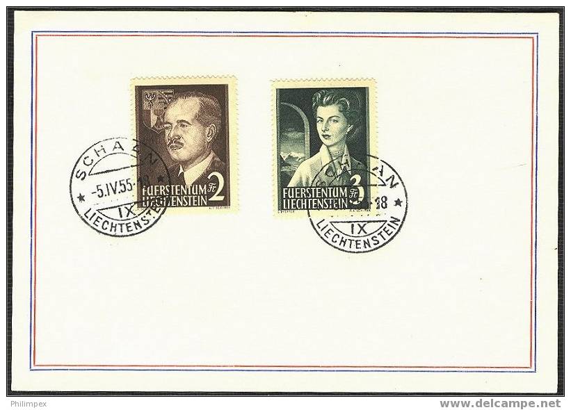 LIECHTENSTEIN, HIGH VALUES 1955 VFU ON CARDS, FD CANCEL! - Gebraucht