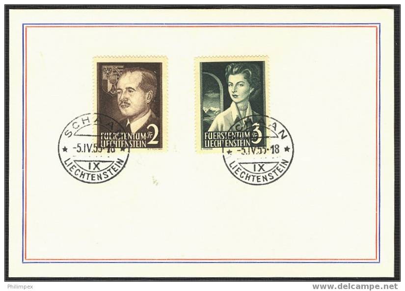 LIECHTENSTEIN, HIGH VALUES 1955 VFU ON CARDS, FD CANCEL! - Gebraucht