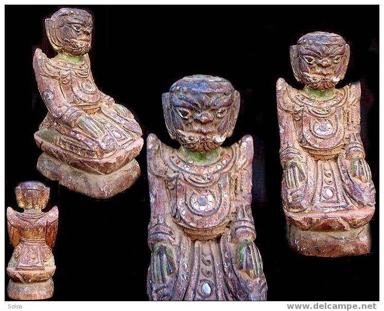 Ancien Dvarapala / Old Dvarapala Deity Figure From Burma - Bois