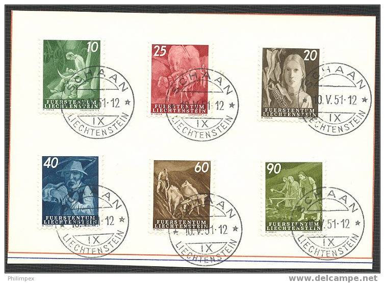 LIECHTENSTEIN, DEFINITIVES 1951, SUPERB SET USED ON CARDS! - Gebraucht