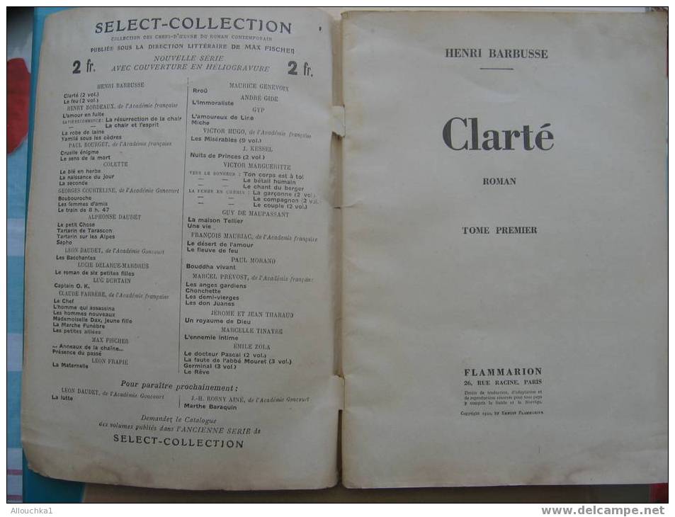 TRES ANCIEN ROMAN  DE 1920 DE HENRI BARBUSSE  EDITEUR FLAMMARION TITRE CLARTE - Novelas Negras
