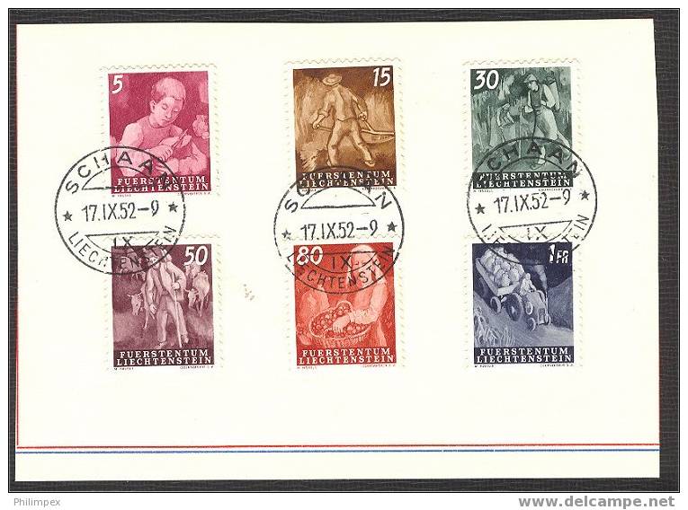 LIECHTENSTEIN, DEFINITIVES 1951, SUPERB SET USED ON CARDS! - Used Stamps