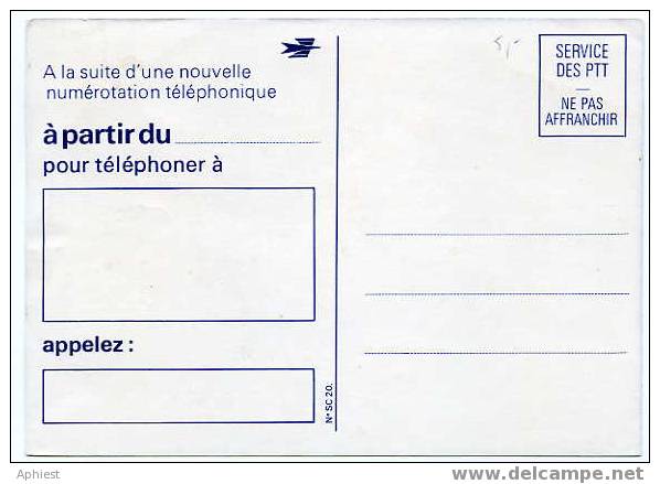 Carte Changement De Numéro De Teléphone - René Chag - Touretelle - Pseudo-entiers Officiels