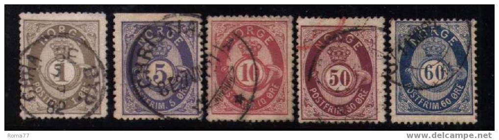 W2747 - NORVEGIA 1877 , Cinque Valori Usati . - Used Stamps