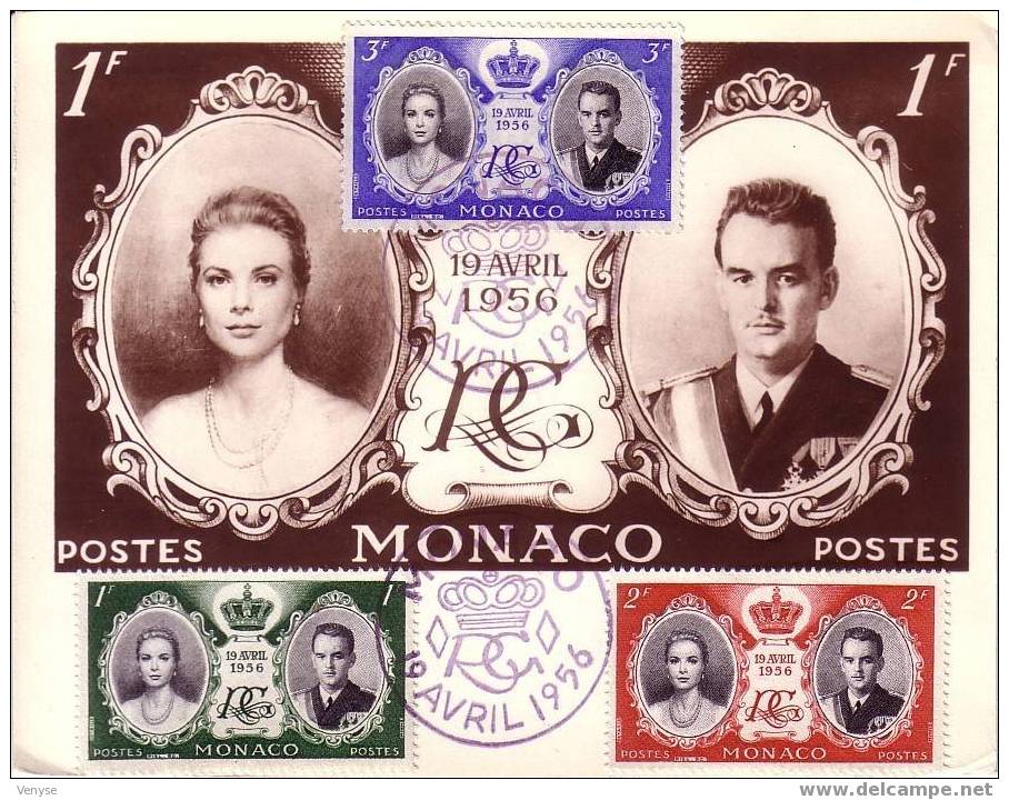 Carte Du Mariage Du Prince Rainier Avec Grace Kelly 1956 - Storia Postale