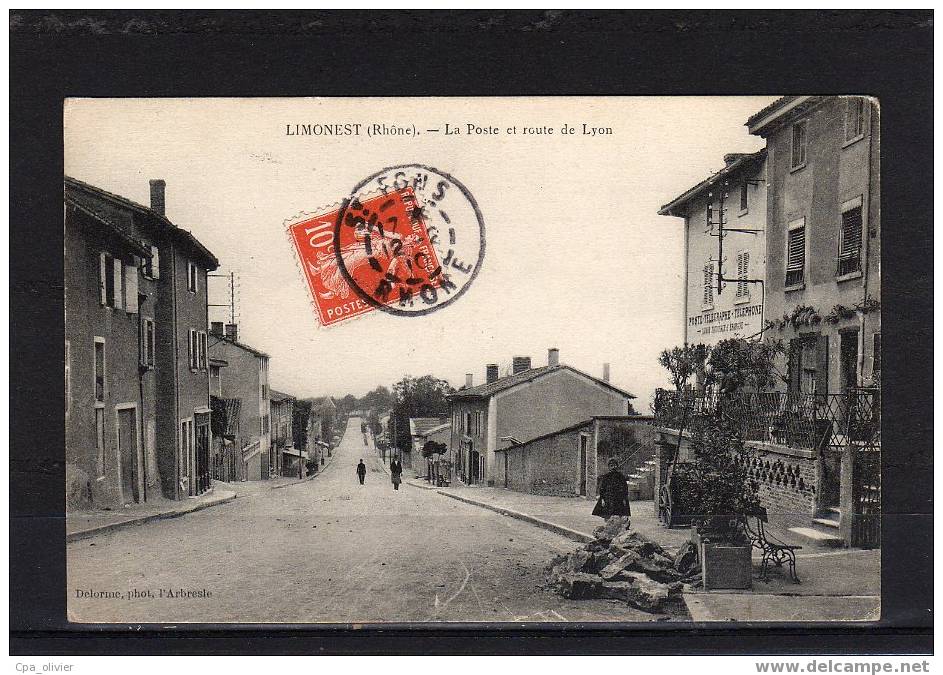69 LIMONEST Poste Et Route De Lyon, Animée, Ed Delorme, 1910 - Limonest