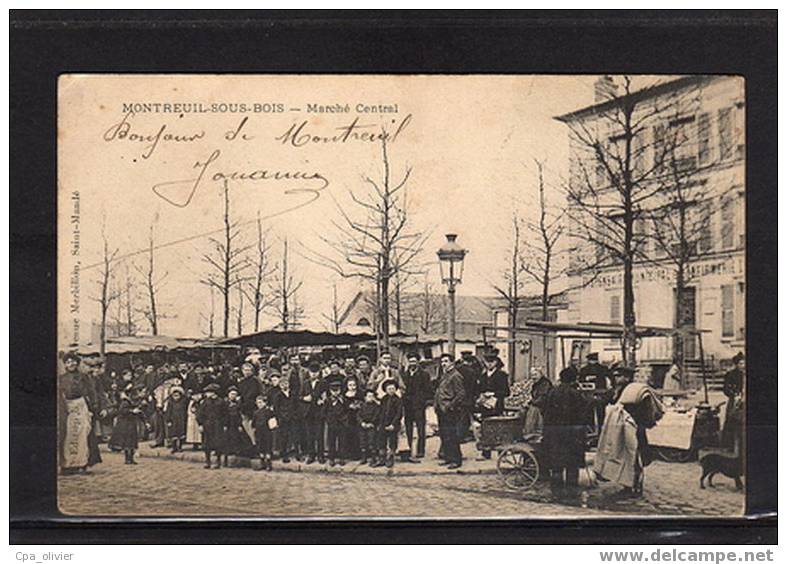 93 MONTREUIL SOUS BOIS Marché Central, Très Animée, Ed Giraud, 1907, Dos 1900 - Montreuil