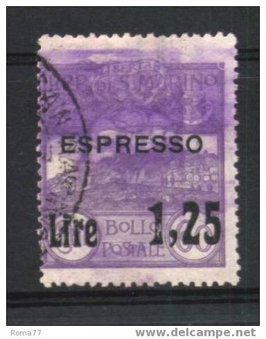 35 - SAN MARINO 1923, Espressi N. 5 Con Forte Macchia Di Colore . - Abarten Und Kuriositäten