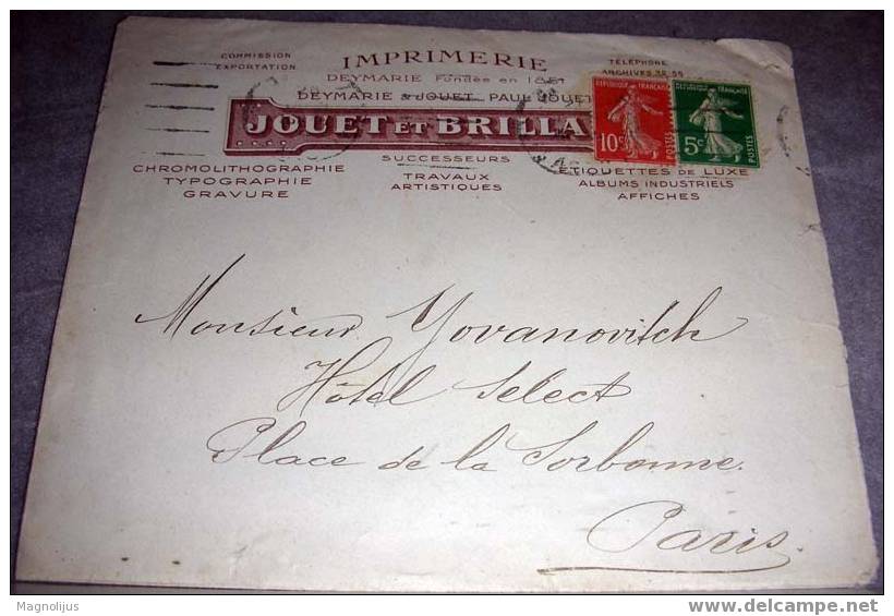 France,Memorandum,Cover,Printing,Company,Advert,Jouet Et Brilla,vintage - Storia Postale