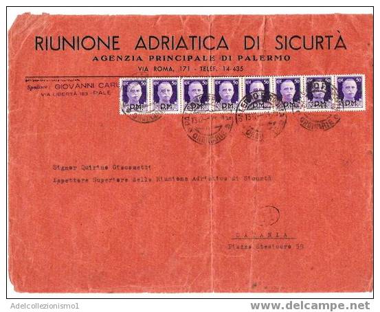 564)lettera Con 8x50c.PM Imperiale Da Palermo A Catania  Il 13-12-1944 - Marcophilia