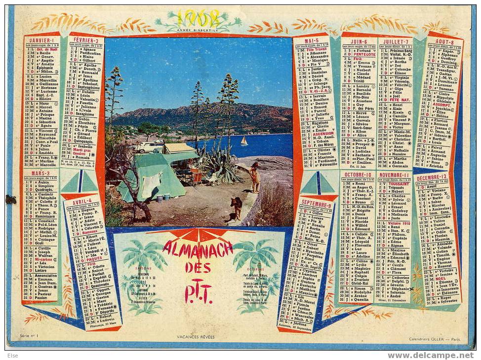 CALENDRIER  -  ALMANACH DES P T T -  ORIGINAL 1968  -  VACANCES REVEES - Grossformat : 1961-70