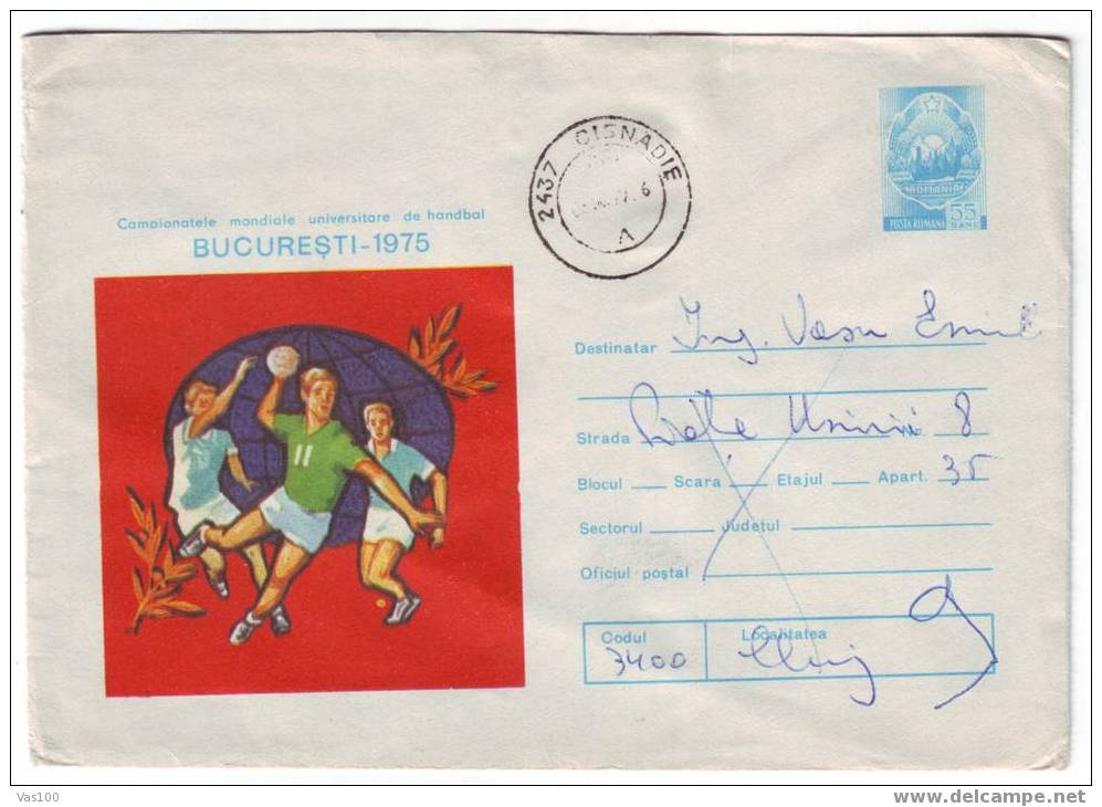 Romania 1975 Very Rare Cover Stationery With UNIVERSITAR WHORLD CHAMPIONSHIP HANDBALL - Hand-Ball