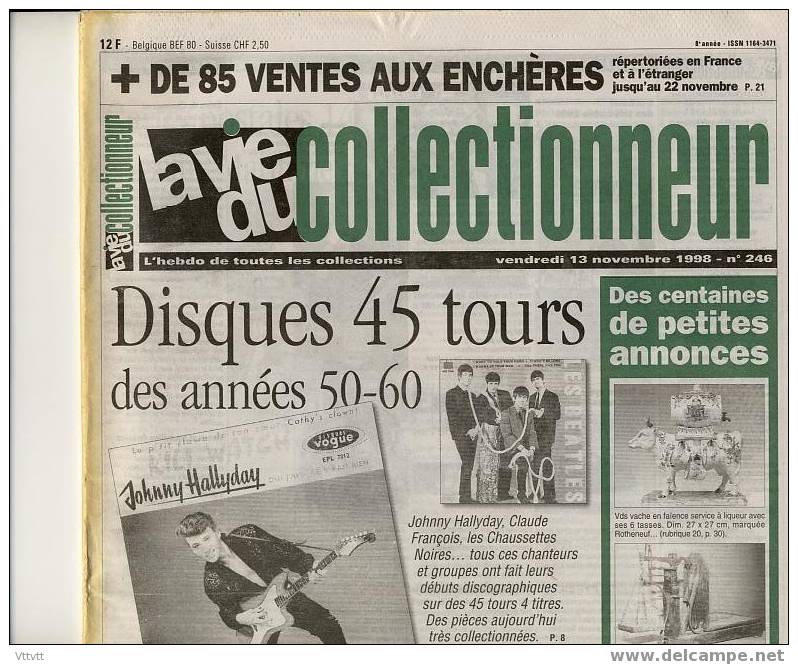 LA VIE DU COLLECTIONNEUR, N° 246, Novembre 1998 : Disques 45 Tours Années 1950-1960, Les Taquins, Pin's Citroën - Collectors