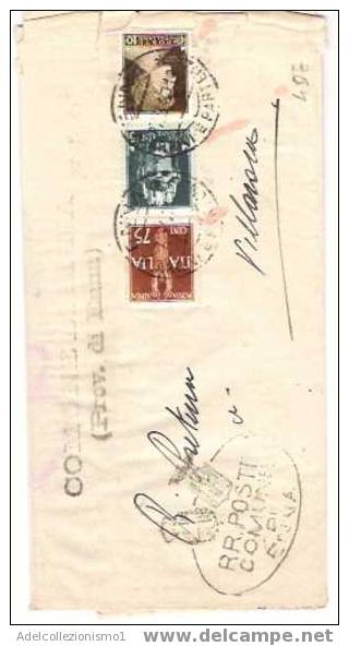 576)WW2-lettera Fra Sindaci Con 10c.+15c.imperiale+75c.imperiale Aerea Da Enna A Villarosa  Il  27-9-1945 - Marcophilie