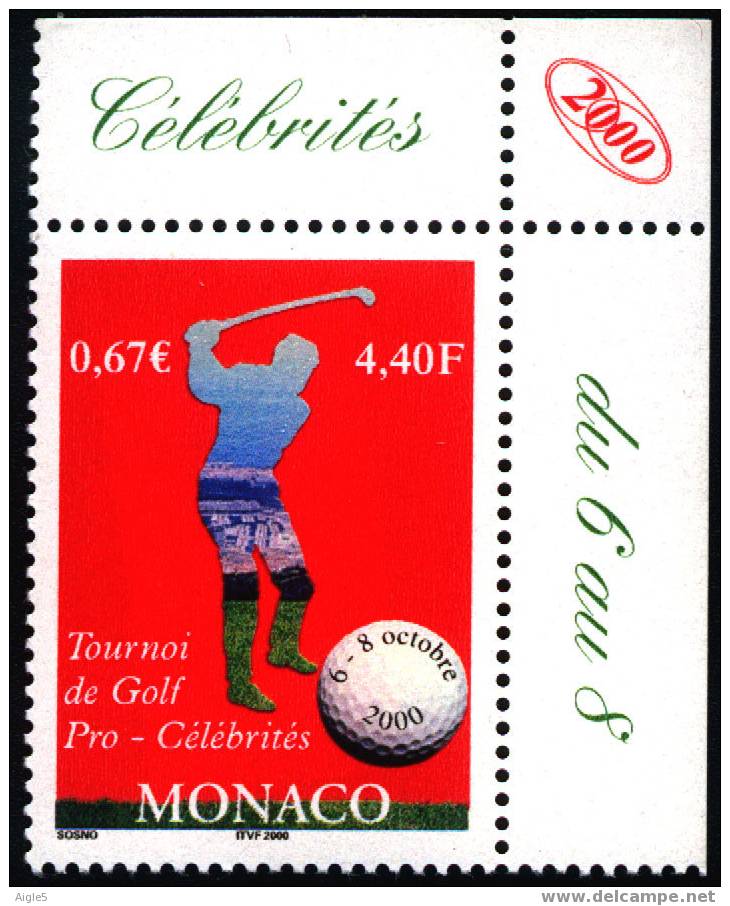 MONACO .2000.  Tournoi De Golf Pro-célébrité, Silouhette De Golfeur, Balle Avec Date - Golf