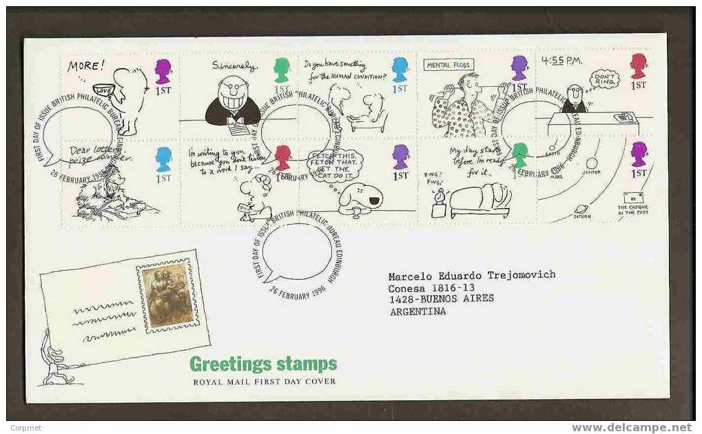 GREETINGS STAMPS CARTOONS "ALL-OVER" SET OF 10 On VF FIRST DAY COVER - 1991-2000 Decimal Issues