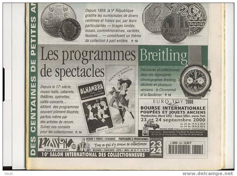 LA VIE DU COLLECTIONNEUR, N° 333, Septembre 2000 : Monnaies De La Ve République, Programmes De Spectacles, Breitling - Trödler & Sammler