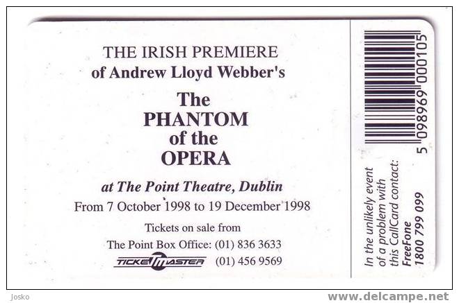 The PHANTOM Of The OPERA ( Ireland Card ) - The Point Theatre , Dublin - Ireland