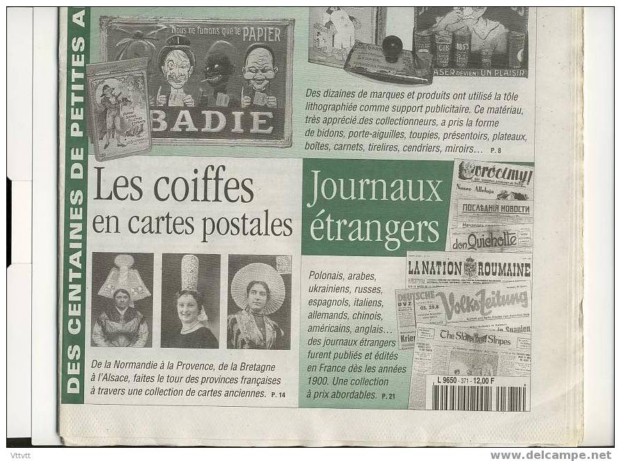 LA VIE DU COLLECTIONNEUR, N° 371, Juin 2001 : Publicités Tôle Litho, Journaux étrangers, Les Coiffes En Cartes Postales - Verzamelaars