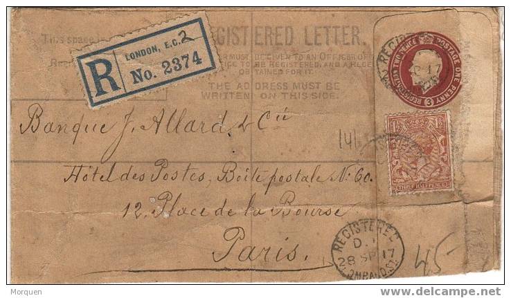 Carta Certificada Londres 1917. Perforado Comercial M.B. - Lettres & Documents