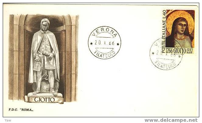 ITALIA FDC \"ROMA\"  1966 GIOTTO PITTORE 1266-1337 - Madones