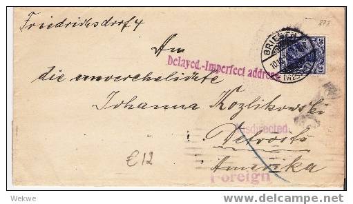 GER091/ Germania 87 I, Briesen/Pr .nach USA  (Detroit) Delayed - Briefe U. Dokumente