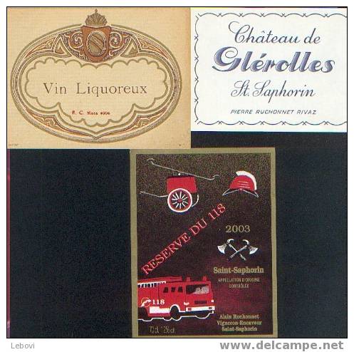 Lot De 3 étiquettes De Vin Dont 2 Suisses  Dont 1 Tirage Spécial Pour Les Pompiers Locaux - Collections & Sets