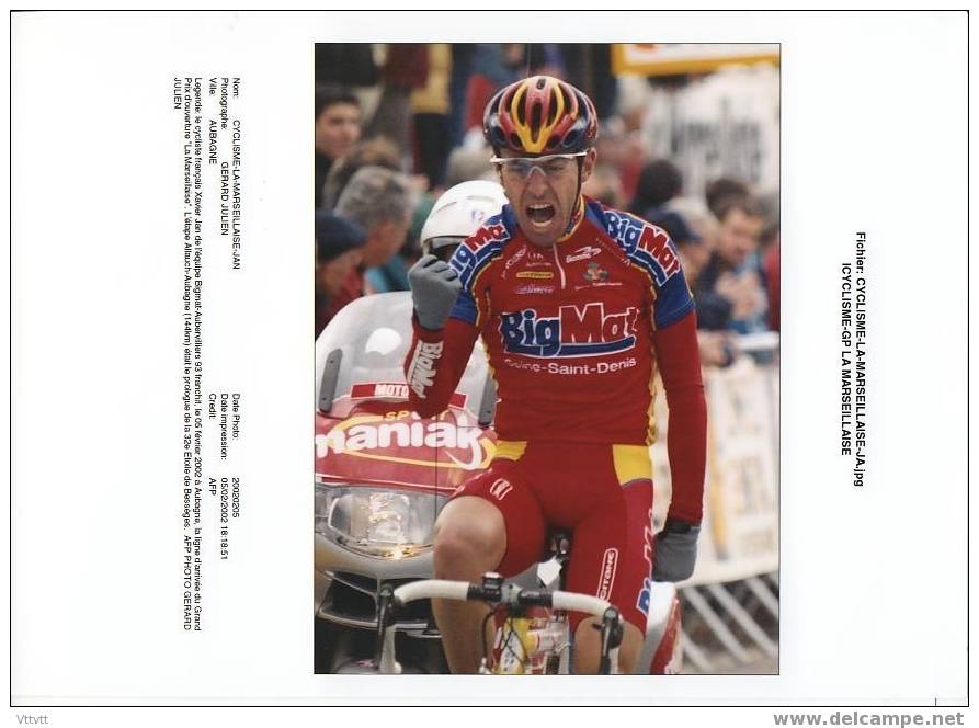 Cyclisme, Velo, Photo-Presse : Xavier Jan (Prix D´ouverture La Marseillaise, 2002). BigMat Auber (14 Cm Sur 19 Cm) TBE - Radsport