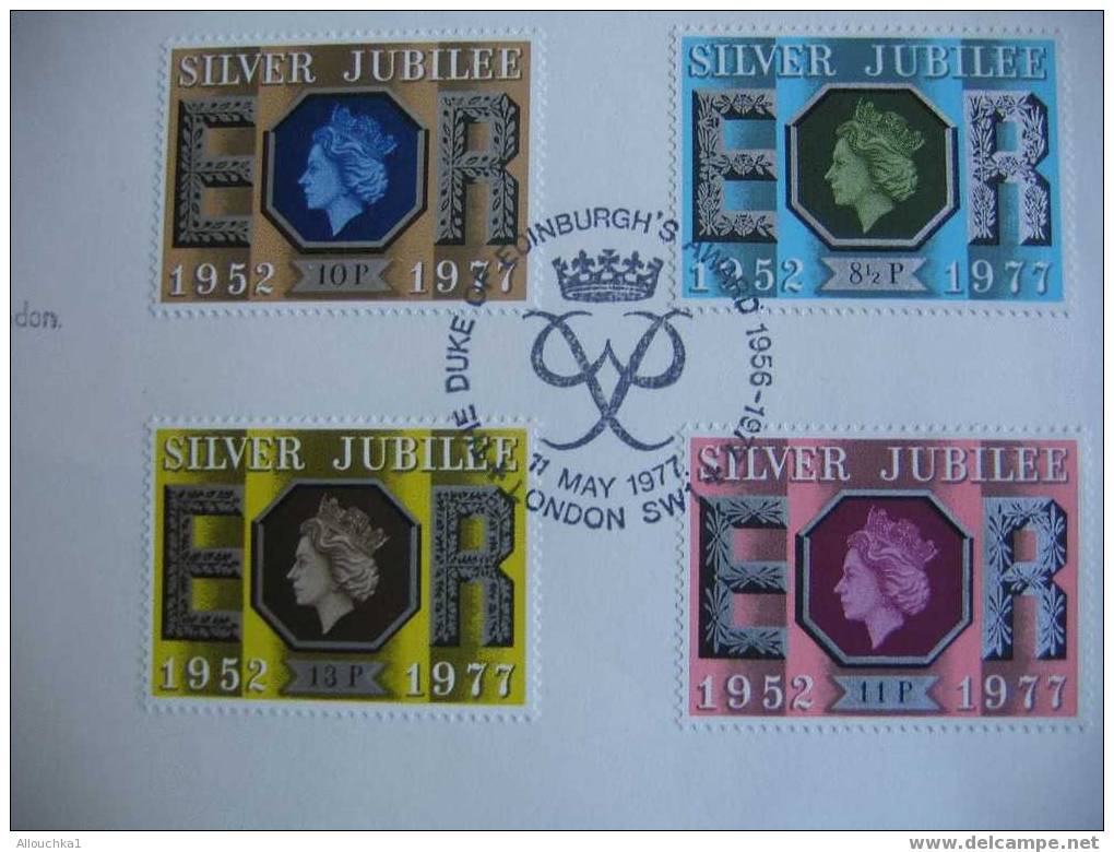 MARCOPHILIE GRANDE BRETAGNE 1ER JOUR  SILVER JUBILEE 1977 FIRST DAY COVER - Postmark Collection