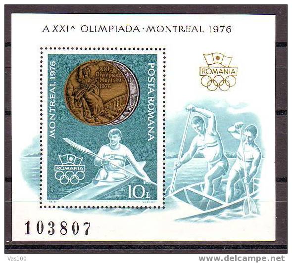 ROMANIA  1976 ROWING /CAIAC OLIMPIC GAMES MONTREAL  **BLOCK   Mi  Nr.137,  MNH, OG. - Canoa