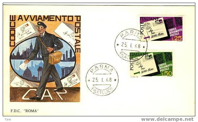 ITALIA FDC "ROMA"  1968  ADOZIONE DEL CODICE AVVIAMENTO POSTALE CAP 2° SERIE. - Postcode